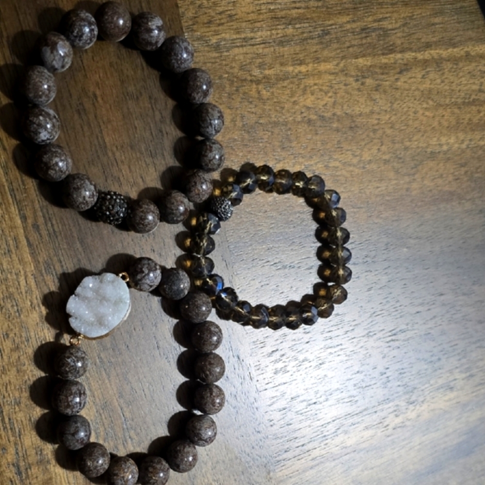 Brown Beaded Bracelet Set